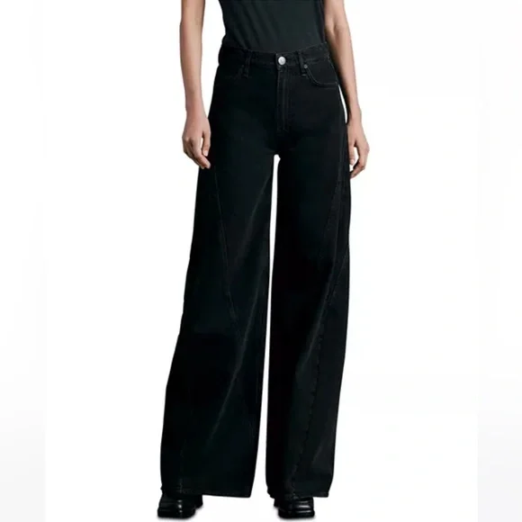 NEW - rag & bone Sofie spliced high rise wide leg in highland (black) - 25 -$325 - Picture 1 of 8